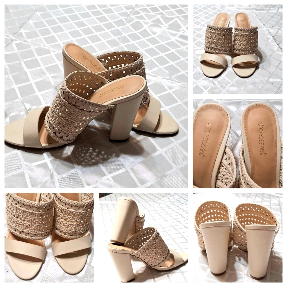 Shoe Dazzle Cream Woven Mules